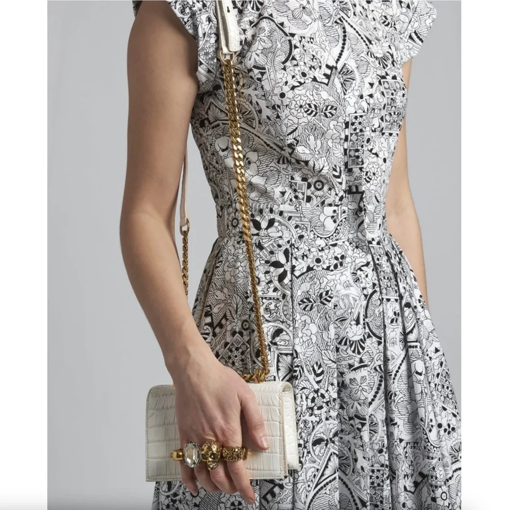 Alexander McQueen Ivory Croc Embossed Mini Jewelled Satchel Bag NEW!